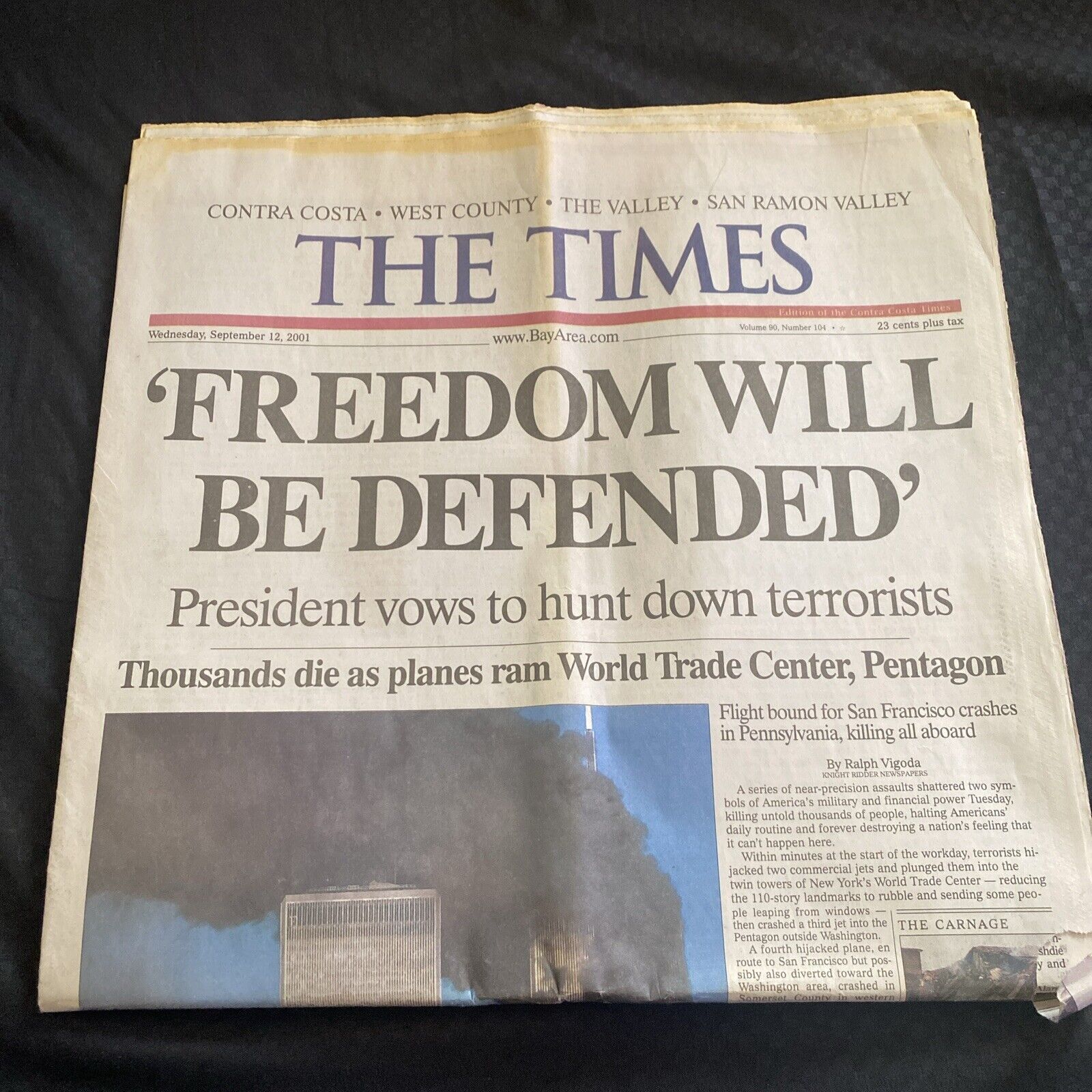 2001 The  Times 9 11 01 Newspaper NY 12 September bay Area  Valley Newspaper