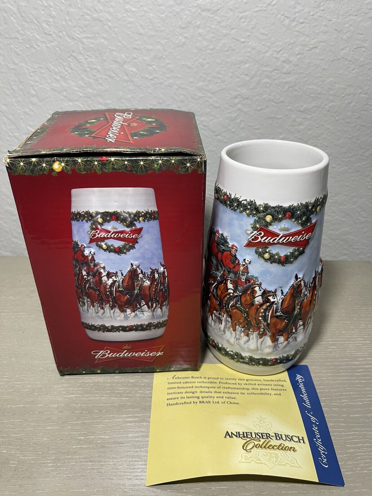 Budweiser (2009) Clydesdales Holiday tradition ceramic Stein 