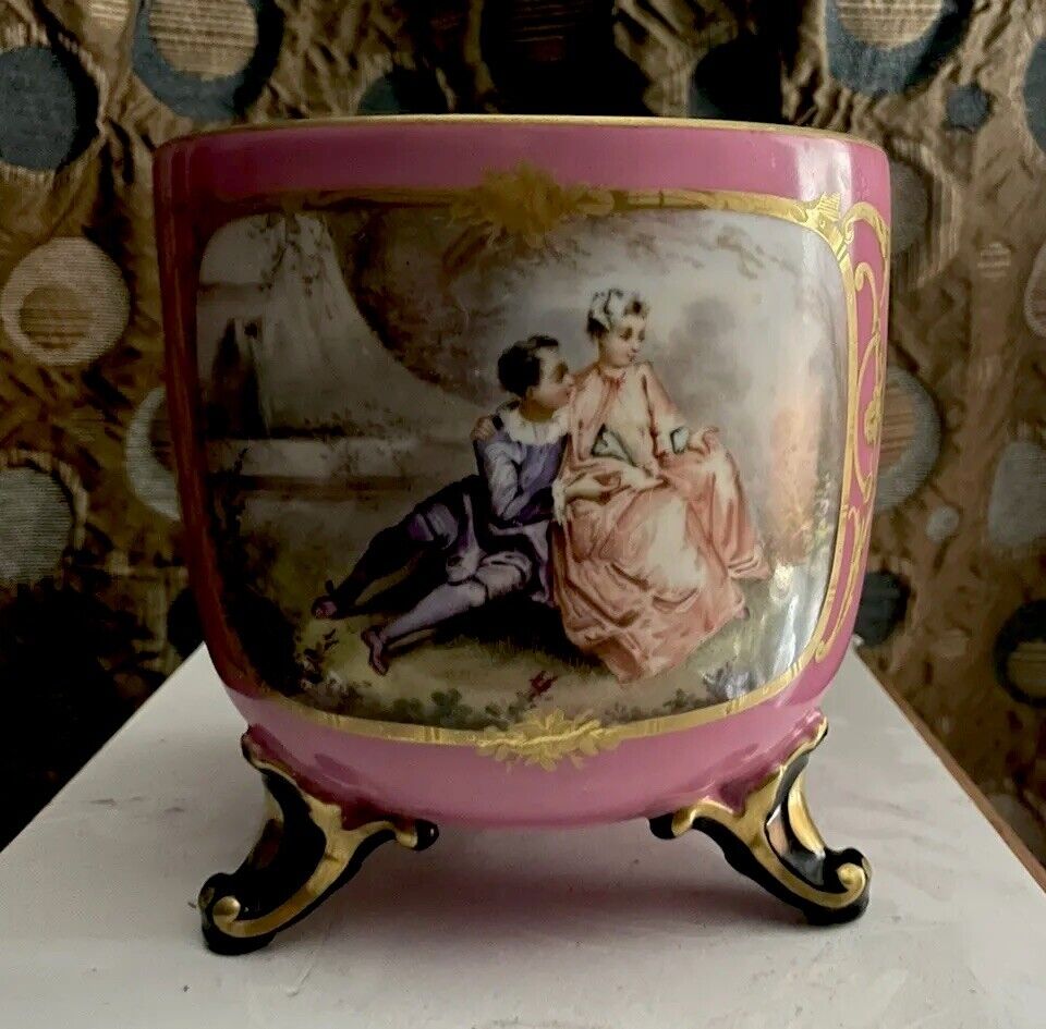 French 19th Century Sevres Pink Porcelain Footed Bowl/planter/ice Bucket