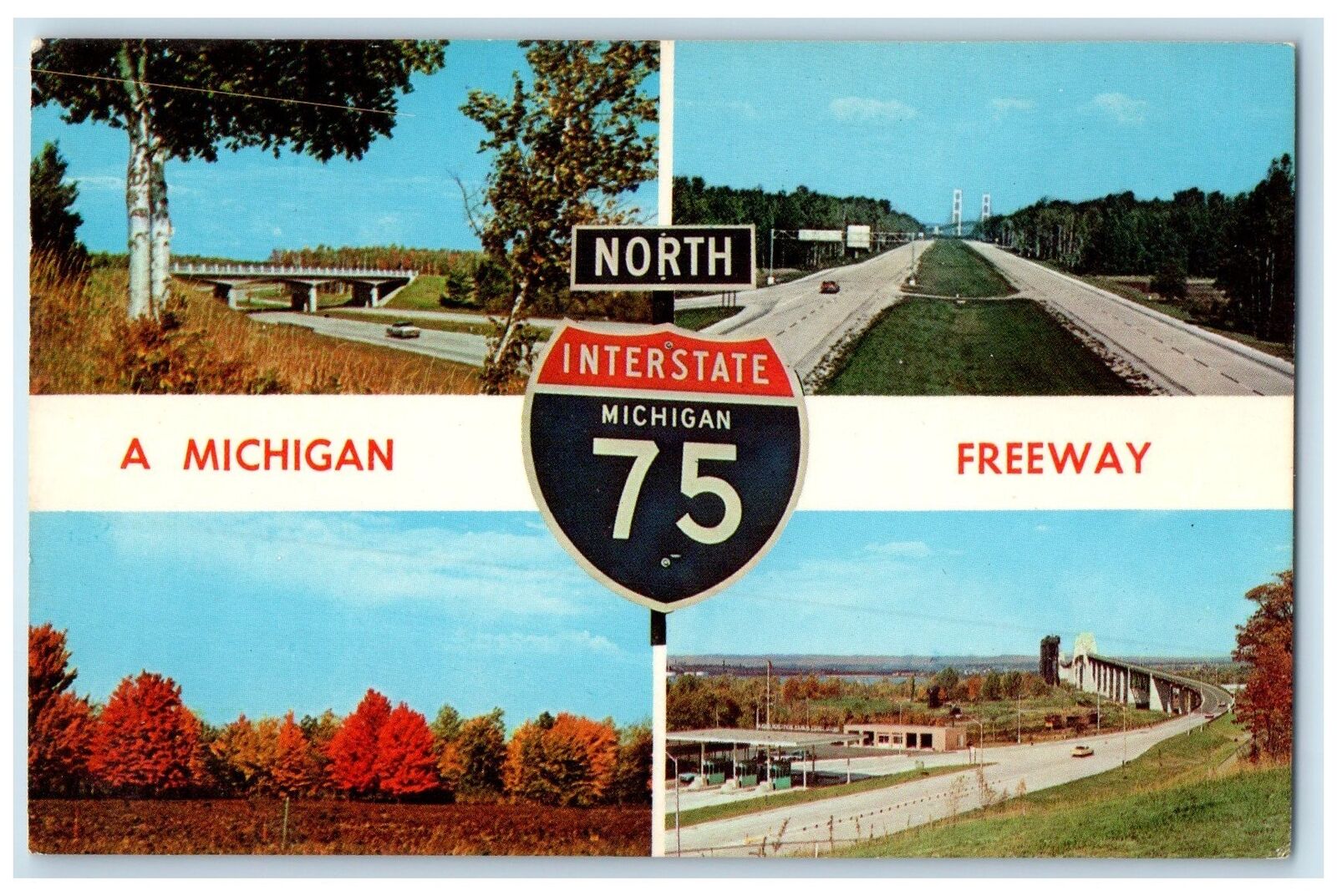 c1960\'s A Michigan Freeway Interstate 75 Mackinac Michigan MI Unposted Postcard