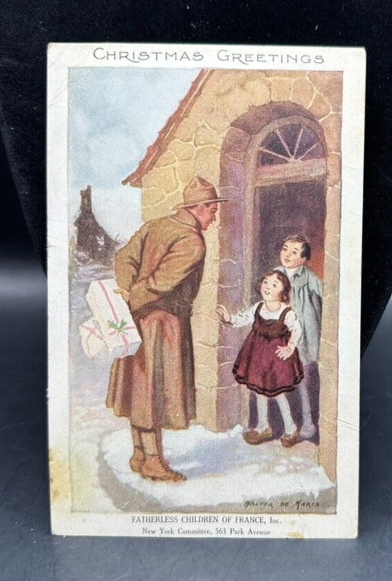 Christmas Greetings Fatherless Children of France package Posted 1918 Stamps