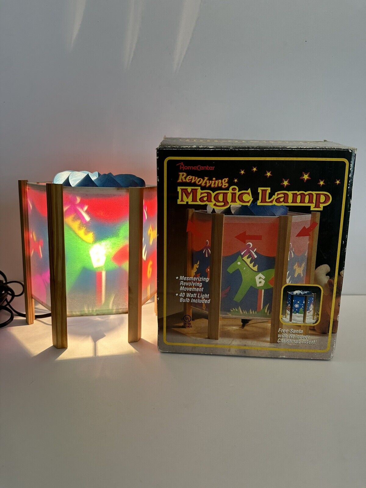 Vintage Home Center Revolving Magic Lamp Light Santa Snowman Carousel Horses