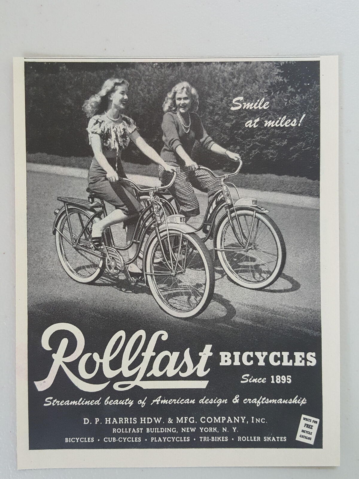 1948 Rollfast Bicycles Streamlined Women Riders Vintage Magazine Print Ad