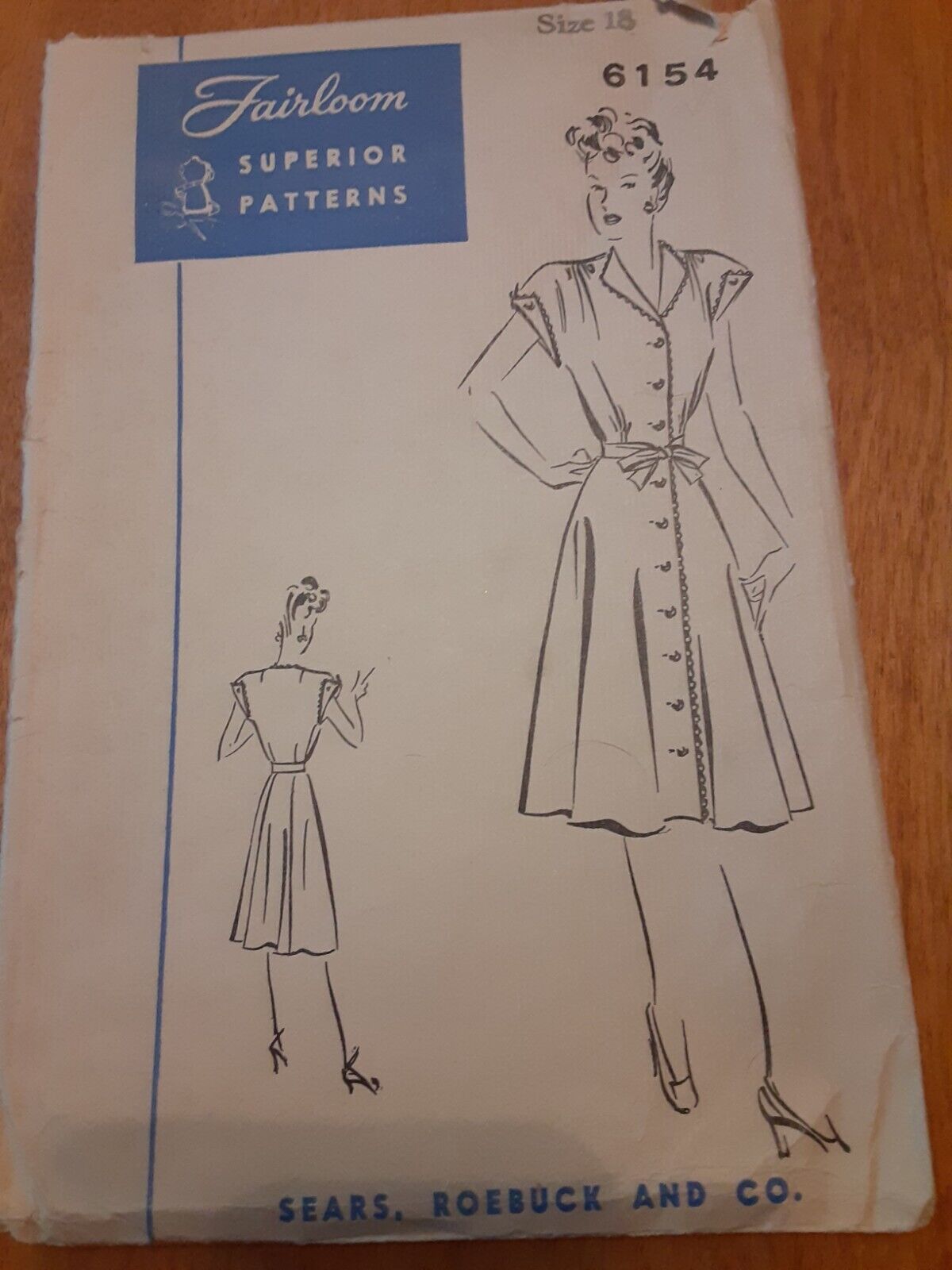 1940's Fairloom Superior Patterns # 6154 Size 18 Bust 36 Women's Dress