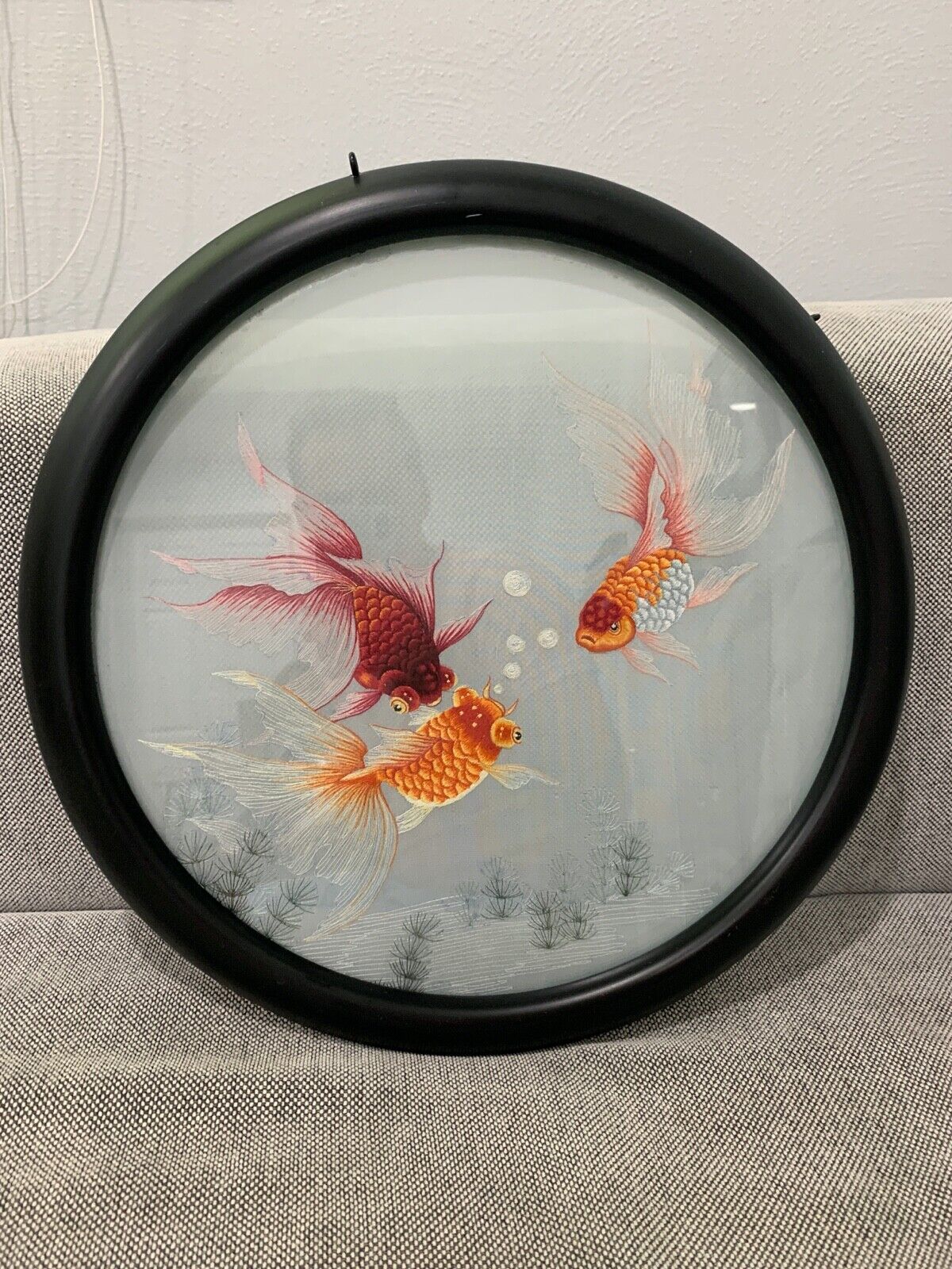 Chinese Large Double Sided Round Embroidery 3 Koi Fish / Gold Fish
