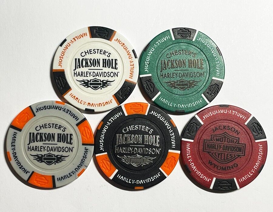 Jackson Hole (WY) Chester\'s Harley Davidson Set of 5 Casino Chips