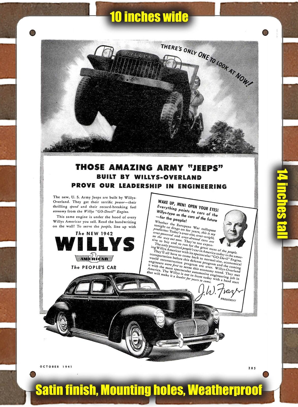 Metal Sign - 1942 Willys Americar Sedan- 10x14 inches