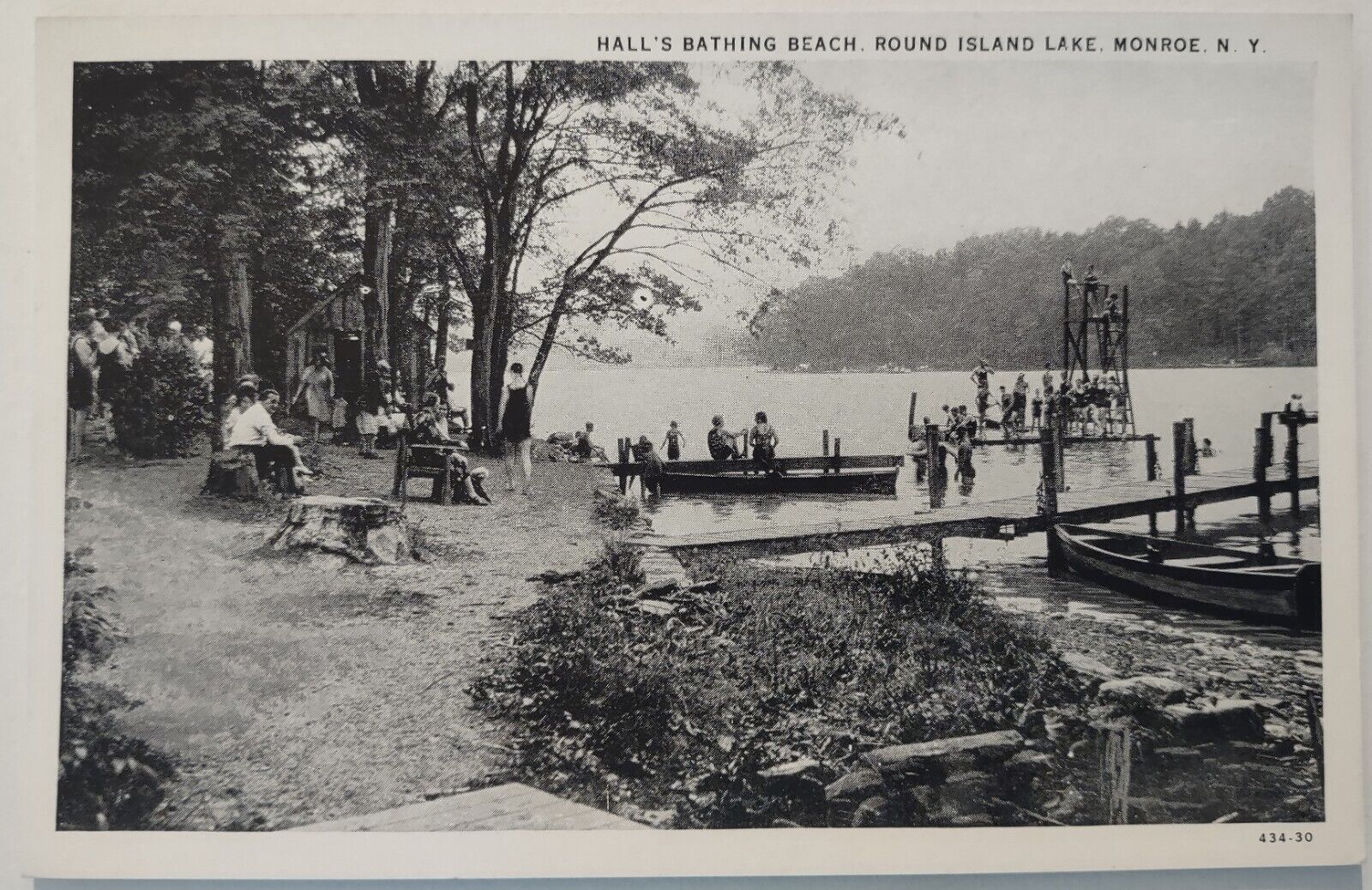 Vintage Postcard Heatons Beach Round Island Lake NY Rogers Drug Store AA13