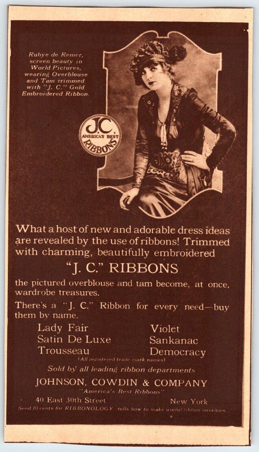1919 J.C. RIBBONS Woman Antique Vintage 4\