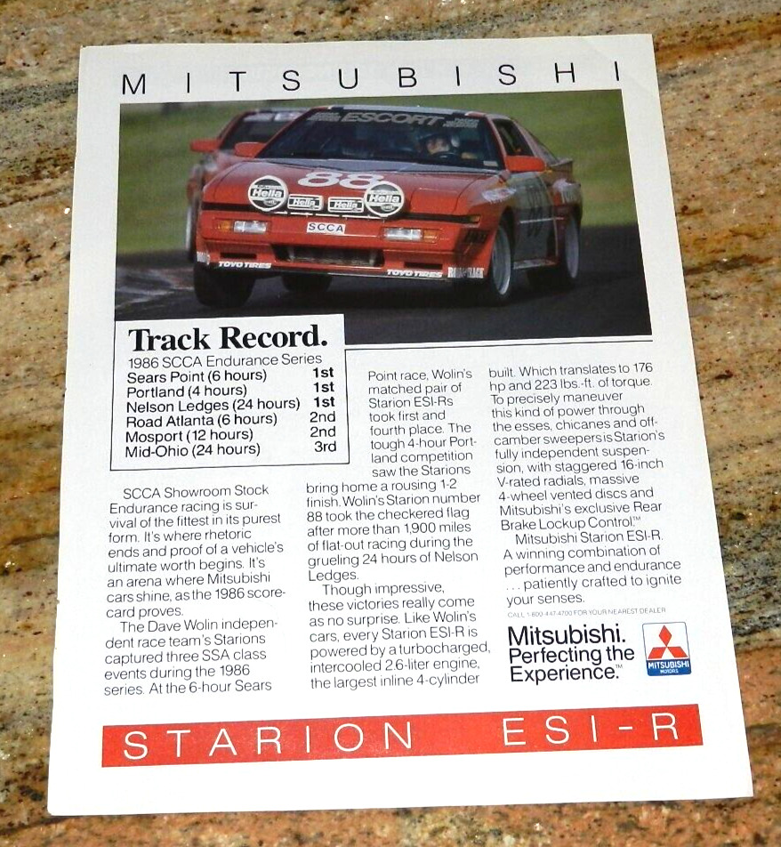 1987 Mitsubishi Starion ESI-R Turbo Original Magazine Advertisement SCCA Racing