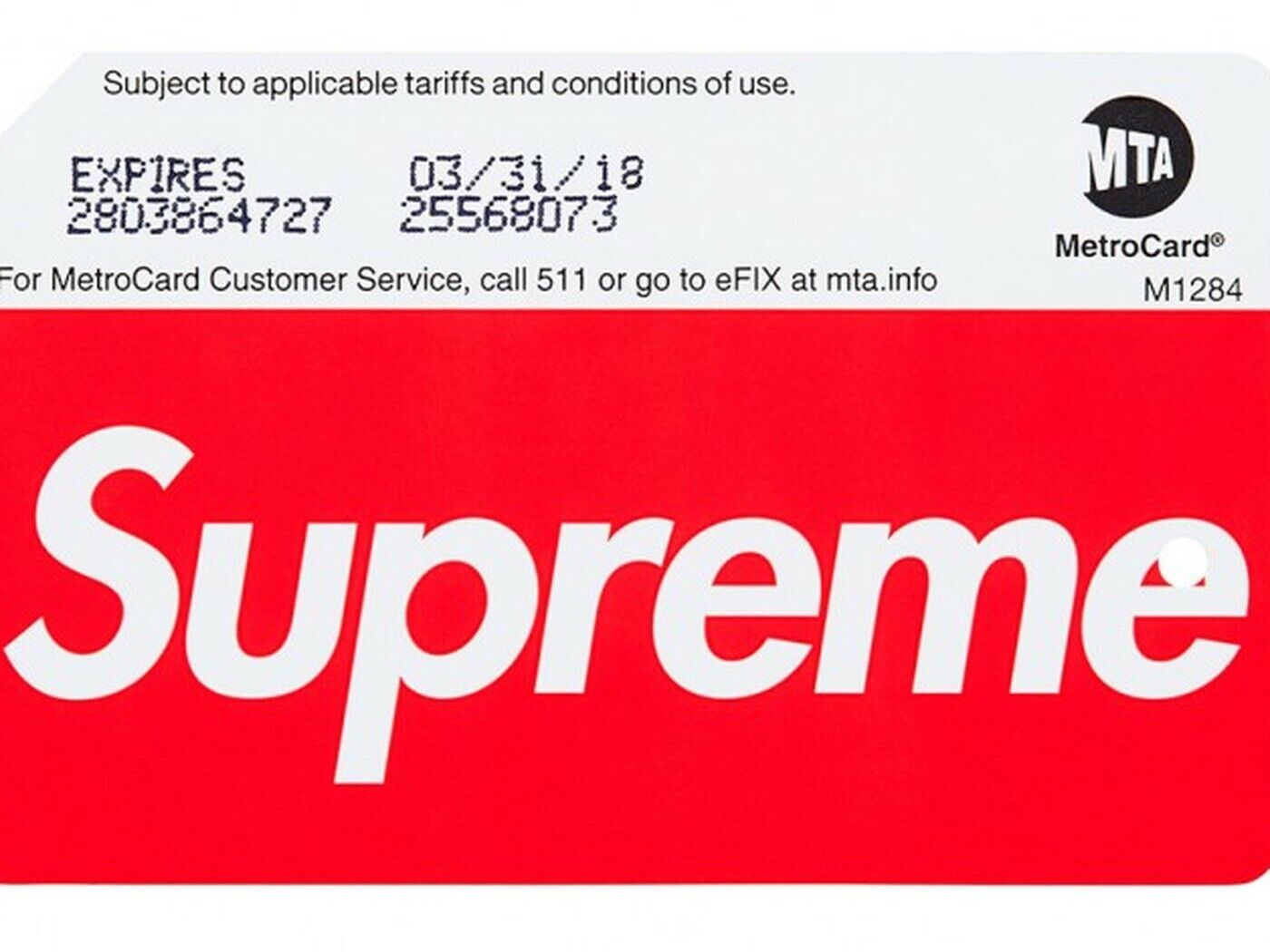 Supreme Metro Card Brand NYC MTA EXPIRED