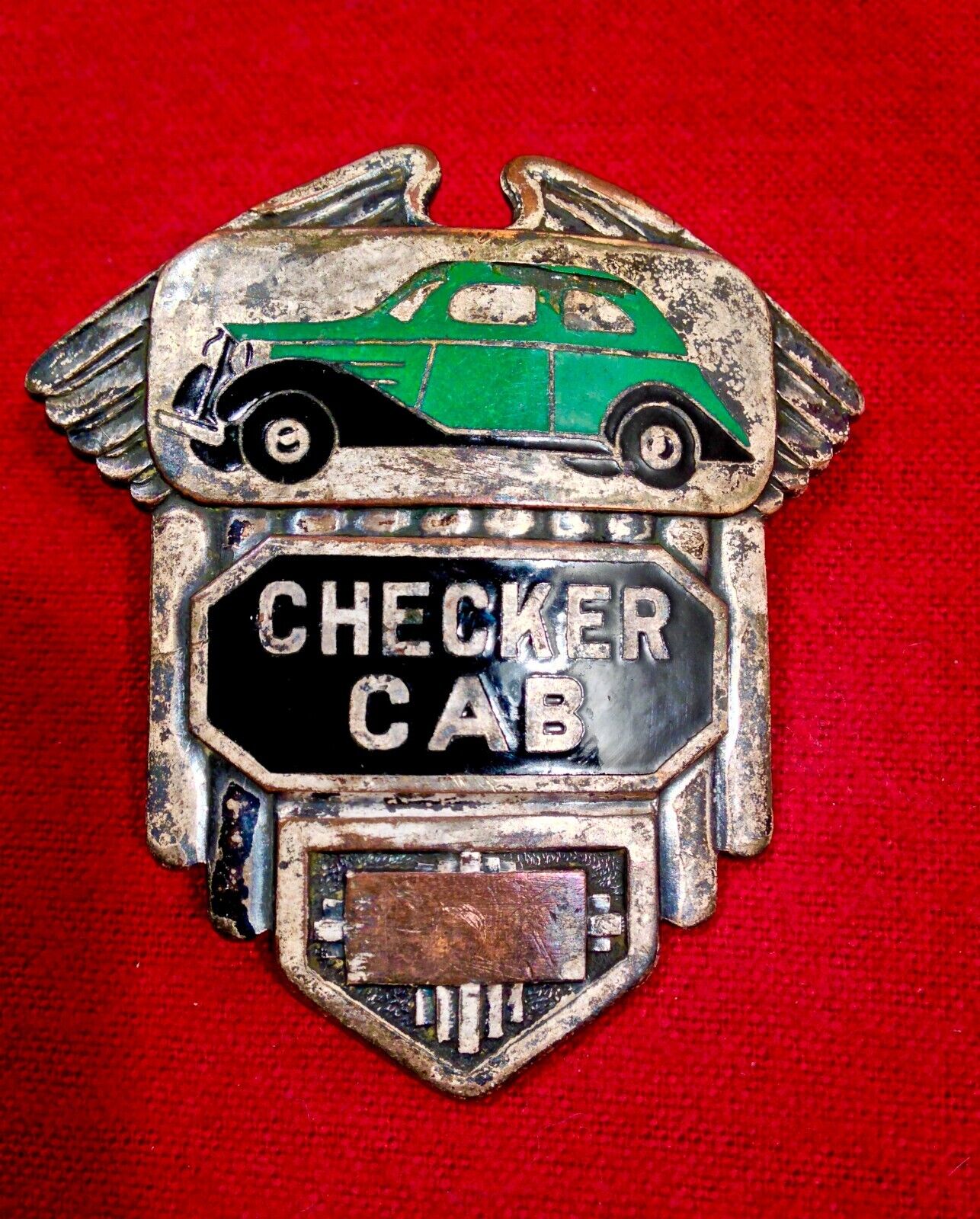 Vintage 1930\'s Checker Cab Driver Uniform Hat Device Enameled Badge Scarce RARE