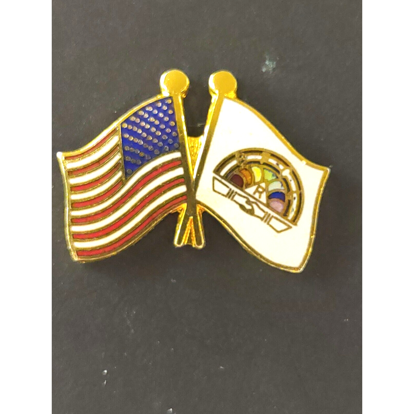 American Flag BFCL International Order of Rainbow Double Hat Lapel Pinback