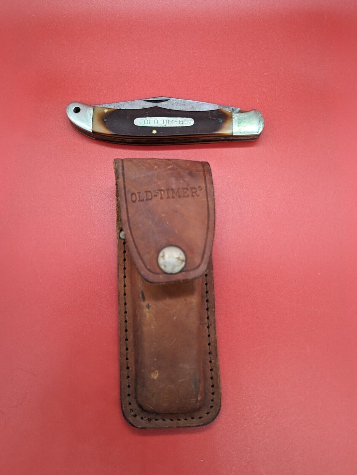 Old Timer Schrade 1250T USA Single Blade Folding Pocket Knife w/ Leather Sheath