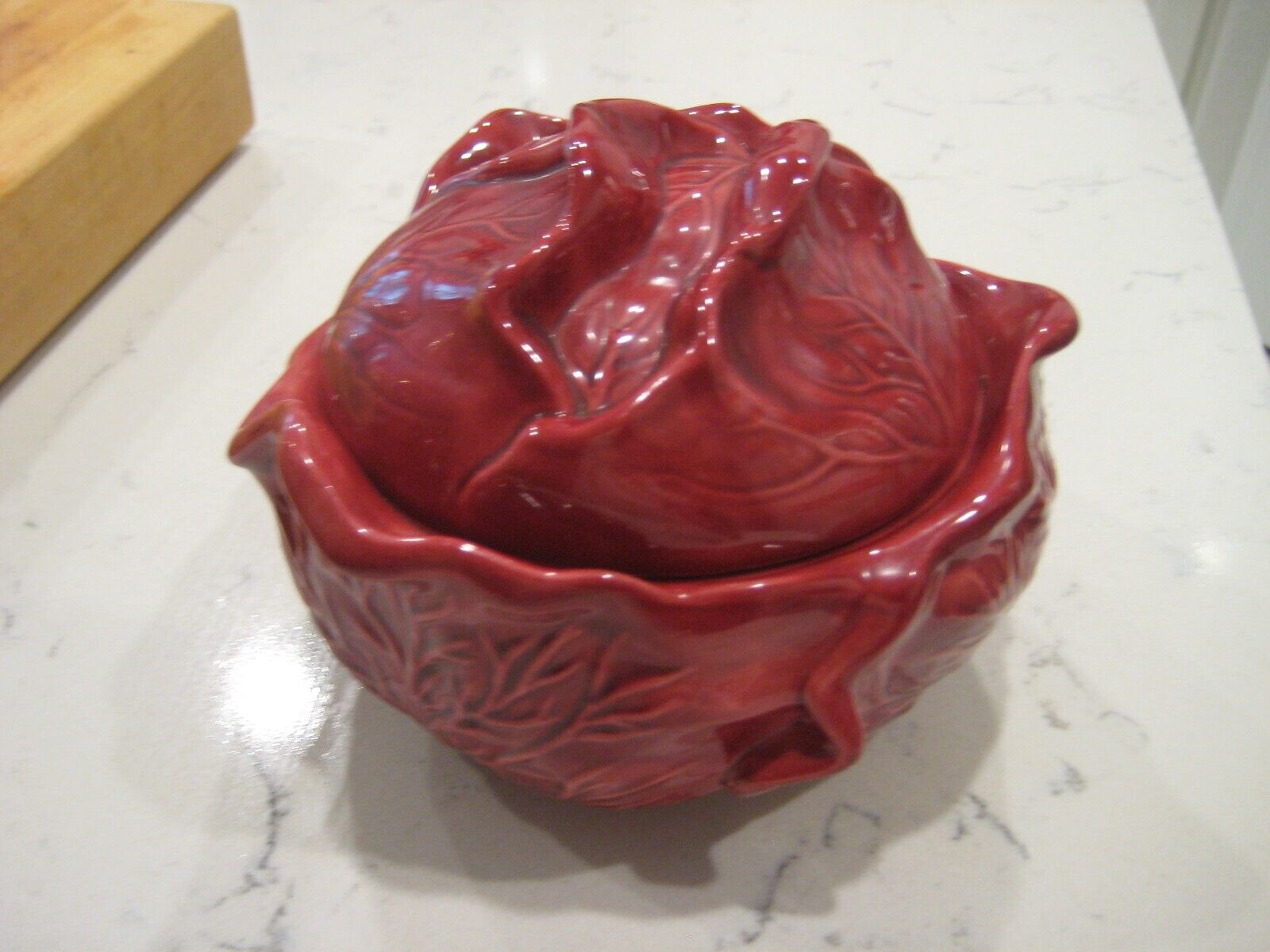Vintage Holland Mold Deep Red - Maroon Cabbage Bowl With Lid