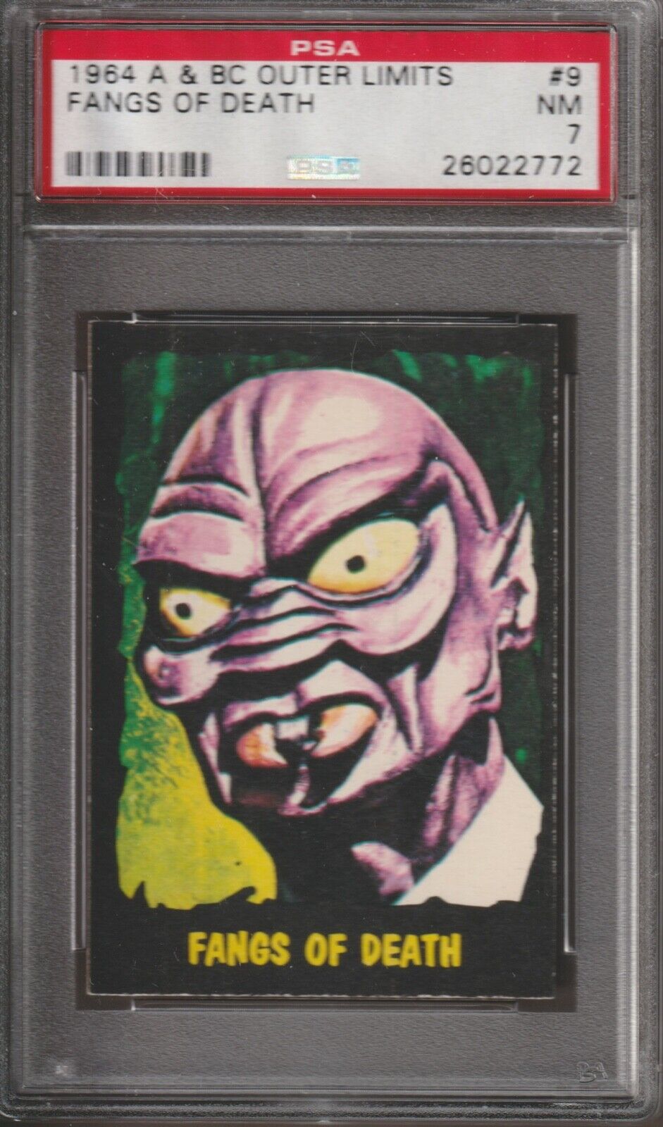 1964 OUTER LIMITS TRADING CARD #9 - A & BC ENGLAND - PSA 7 - FANGS OF DEATH