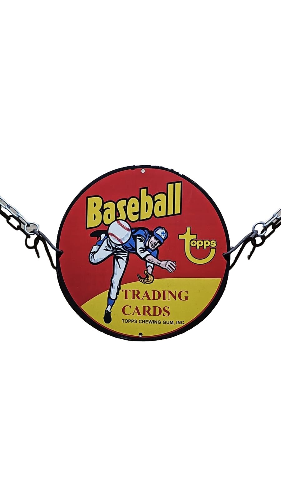 TOPPS CHEWING GUM BASEBALL CARDS PORCELAIN METAL GARAGE MANCAVE GAS AD SIGN