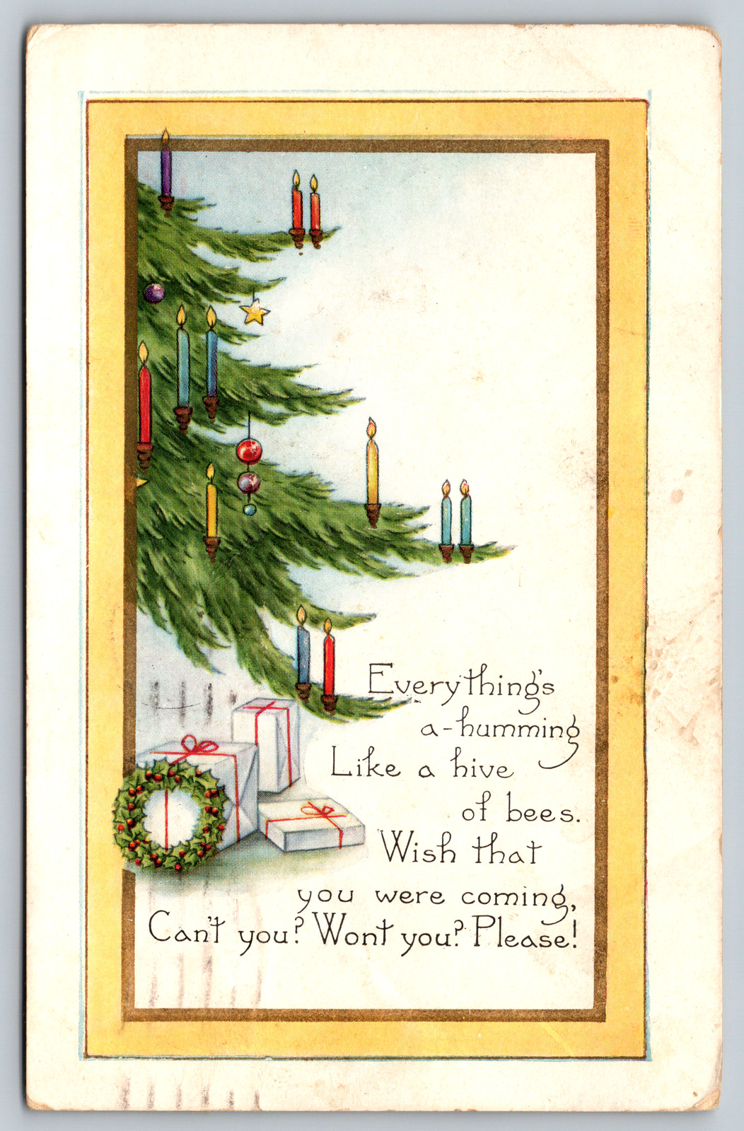 c1920s Merry Christmas Miss you Poem Poetry Antique Decor Vintage Postcard