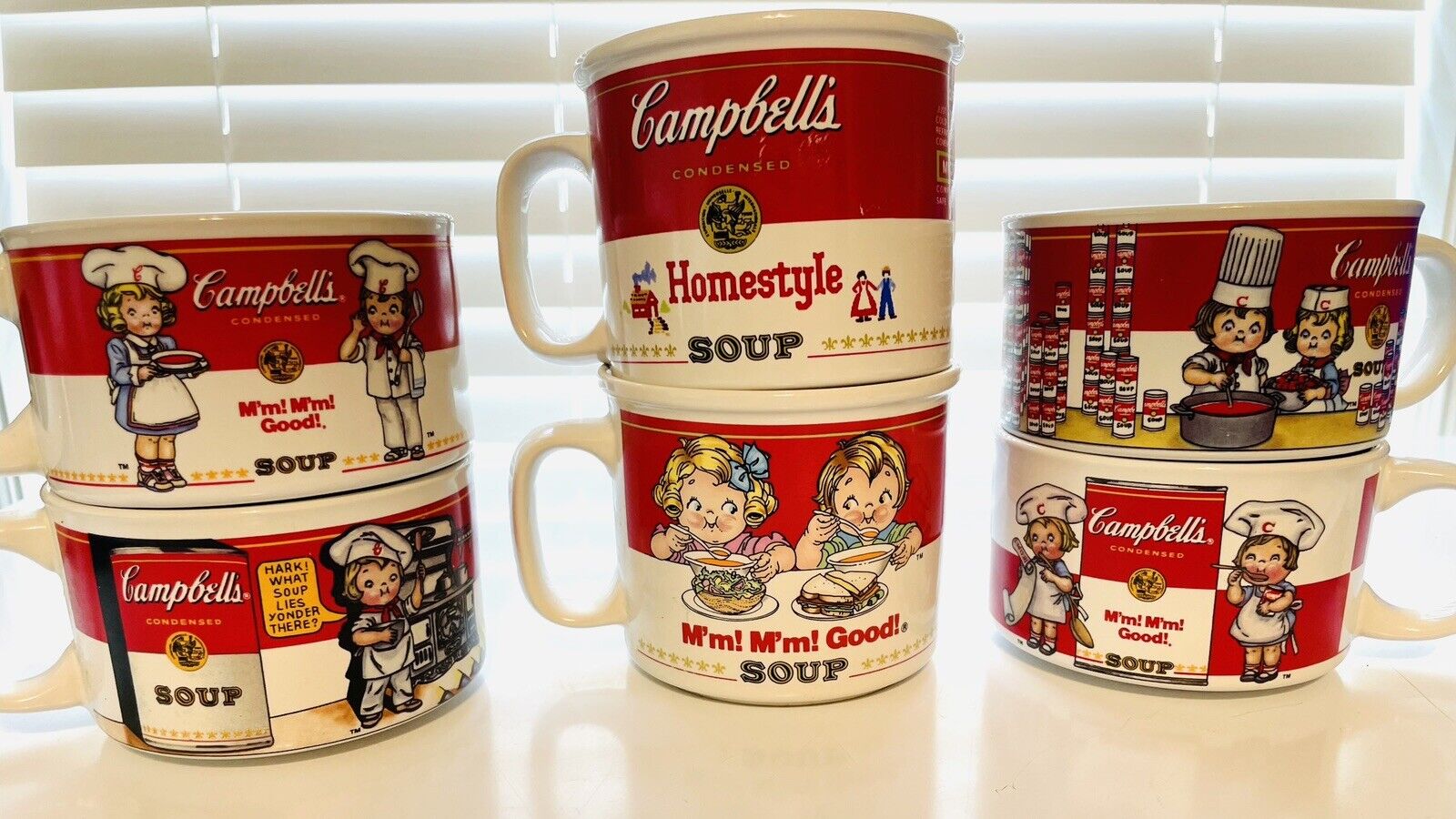 VTG Campbell\'s Condensed Soup Mugs Red and White Label 1993-14 oz. 1997-10 Oz.