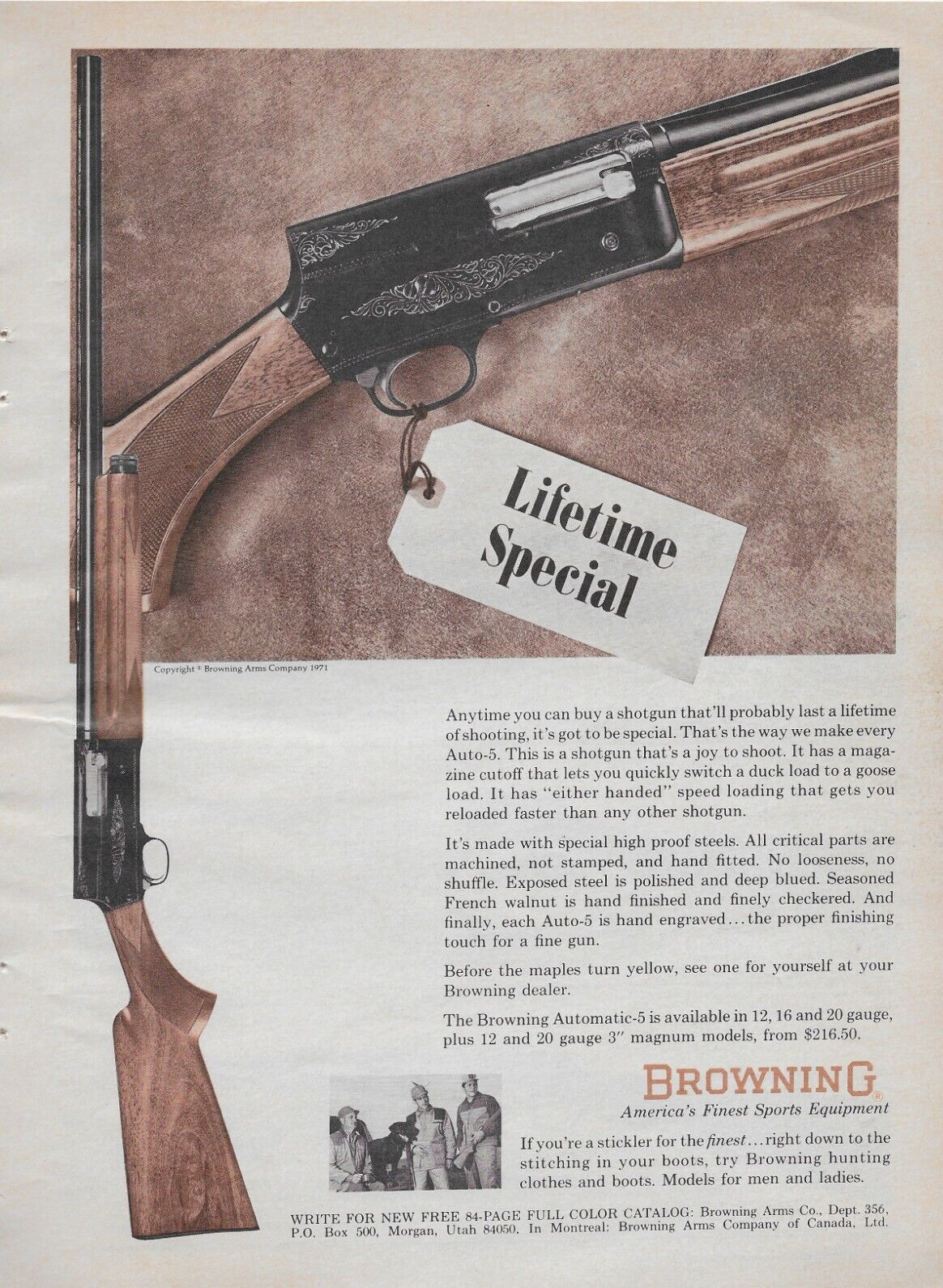1972 Browning Auto-5 Shotgun Faster Reloading 12 16 20 Gauge Vintage Print Ad