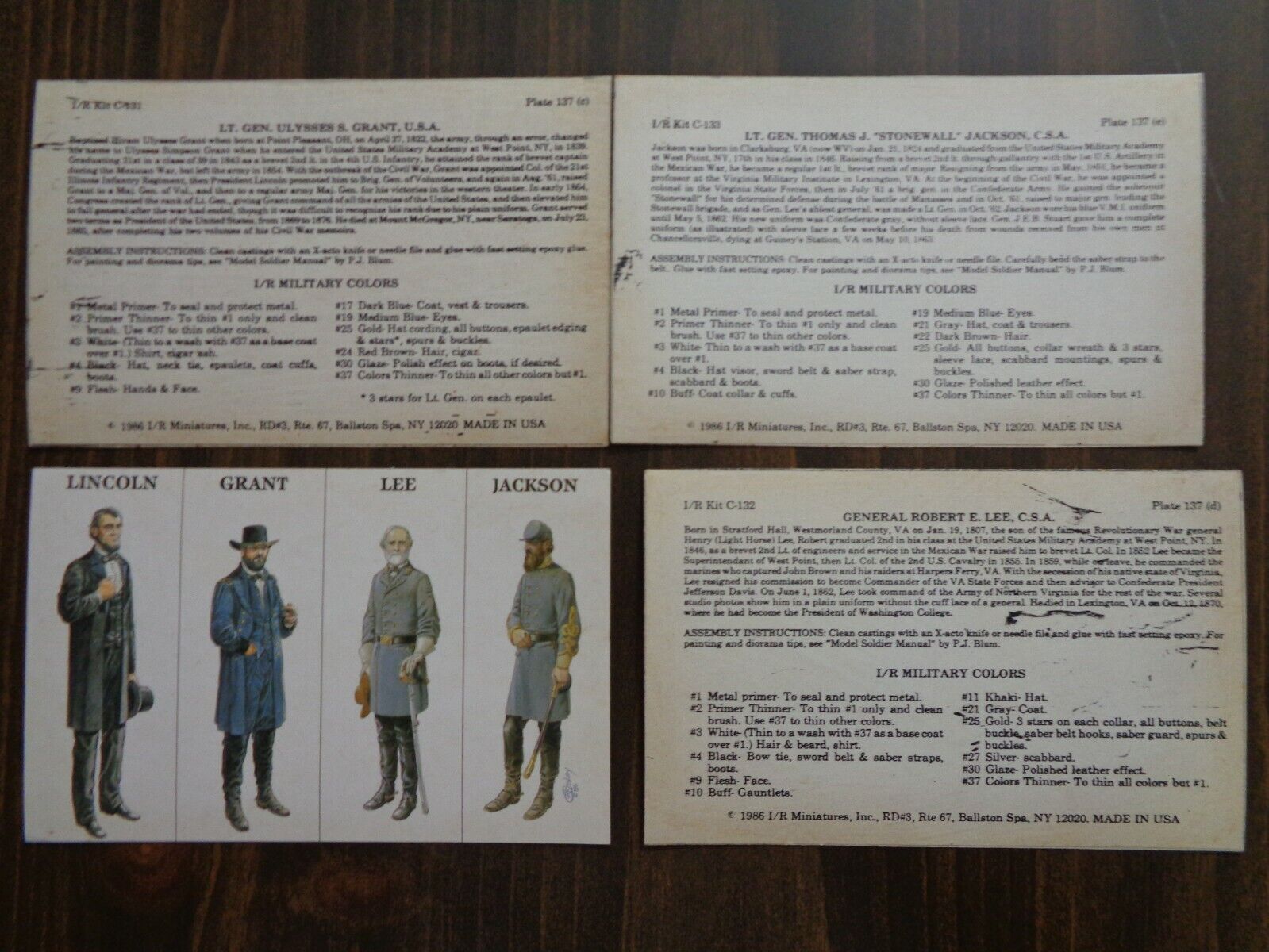 I/R Miniatures Vtg 1986 Leaders of the Civil War Post Card & Instruction Cards