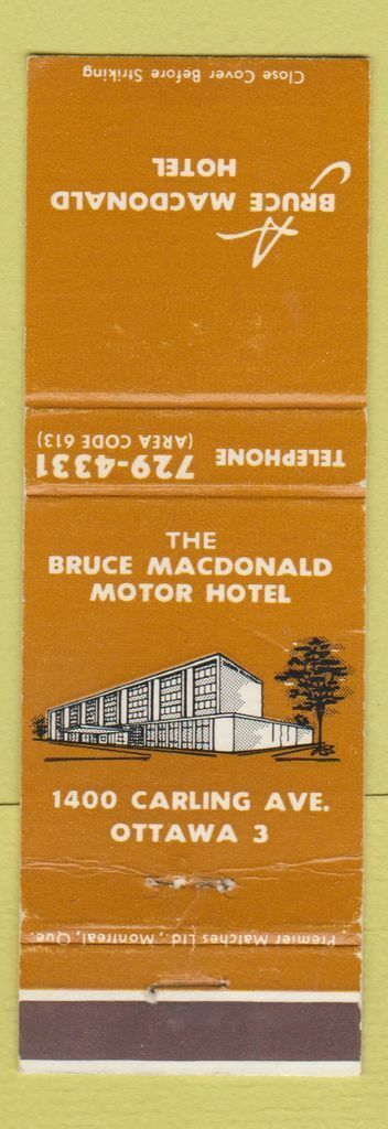 Matchbook Cover - Bruce Macdonald Hotel Ottawa ON WEAR