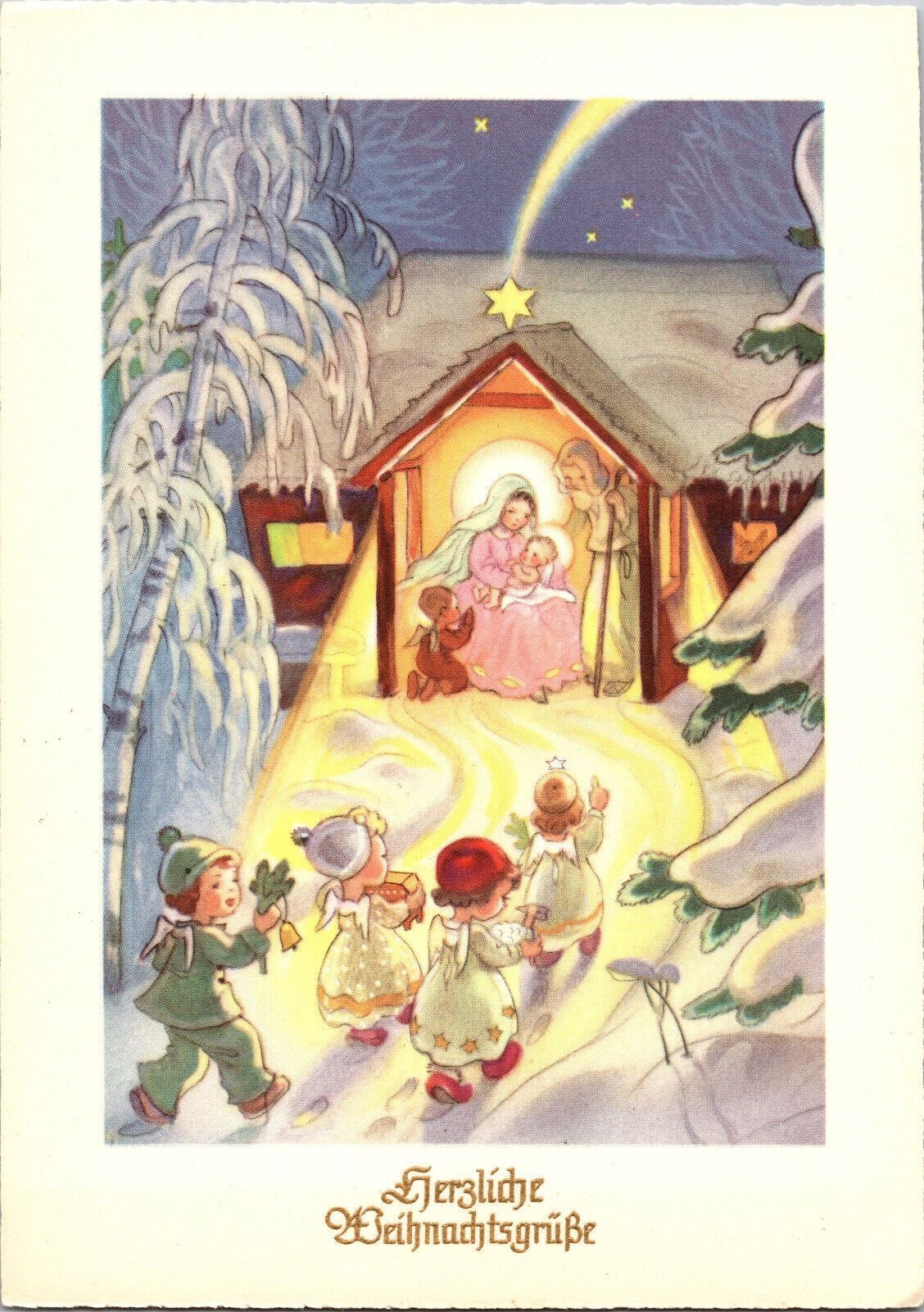Herzliche Weihnachtsgrusse German Christmas Children Greetings Postcard
