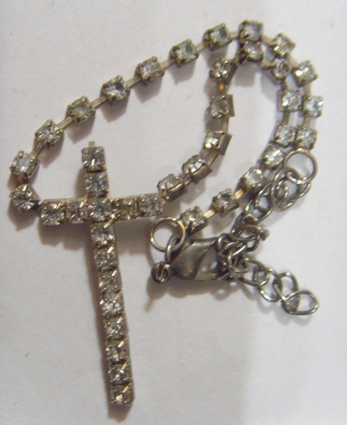 1930s antique prong set diamante cross charm  Christian religious bracelet 53074