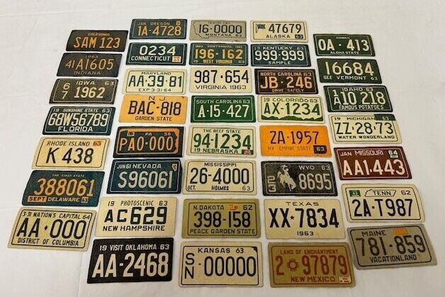 Vintage 1960s WHEATIES CEREAL Miniature License Plate Sticker Lot 38 US STATES