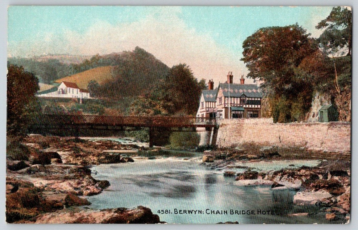 Antique Postcard~ Chain Bridge Hotel~ Berwyn Valley~ Llangollen, Wales