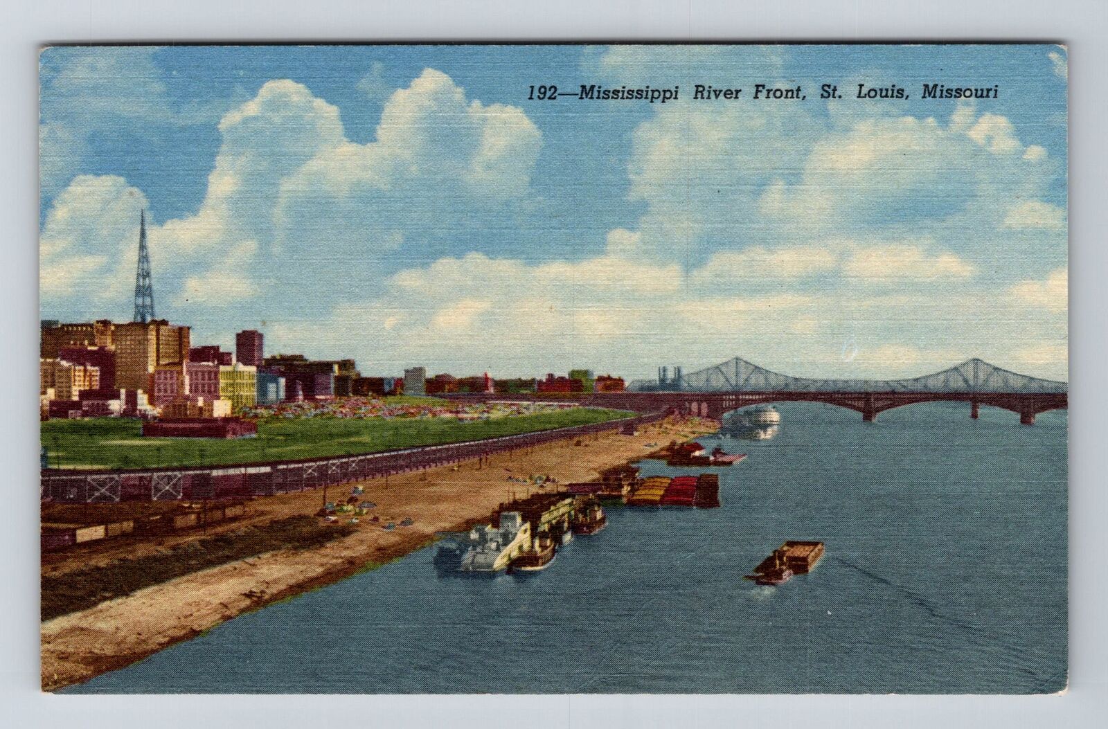 St Louis MO-Missouri, Mississippi River Front Vintage Souvenir Postcard