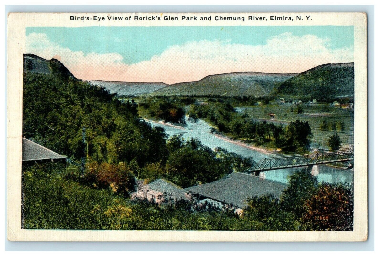 1924 Bird\'s Eye View Of Rorick\'s Glen Park Chemung River Elmira NY Postcard