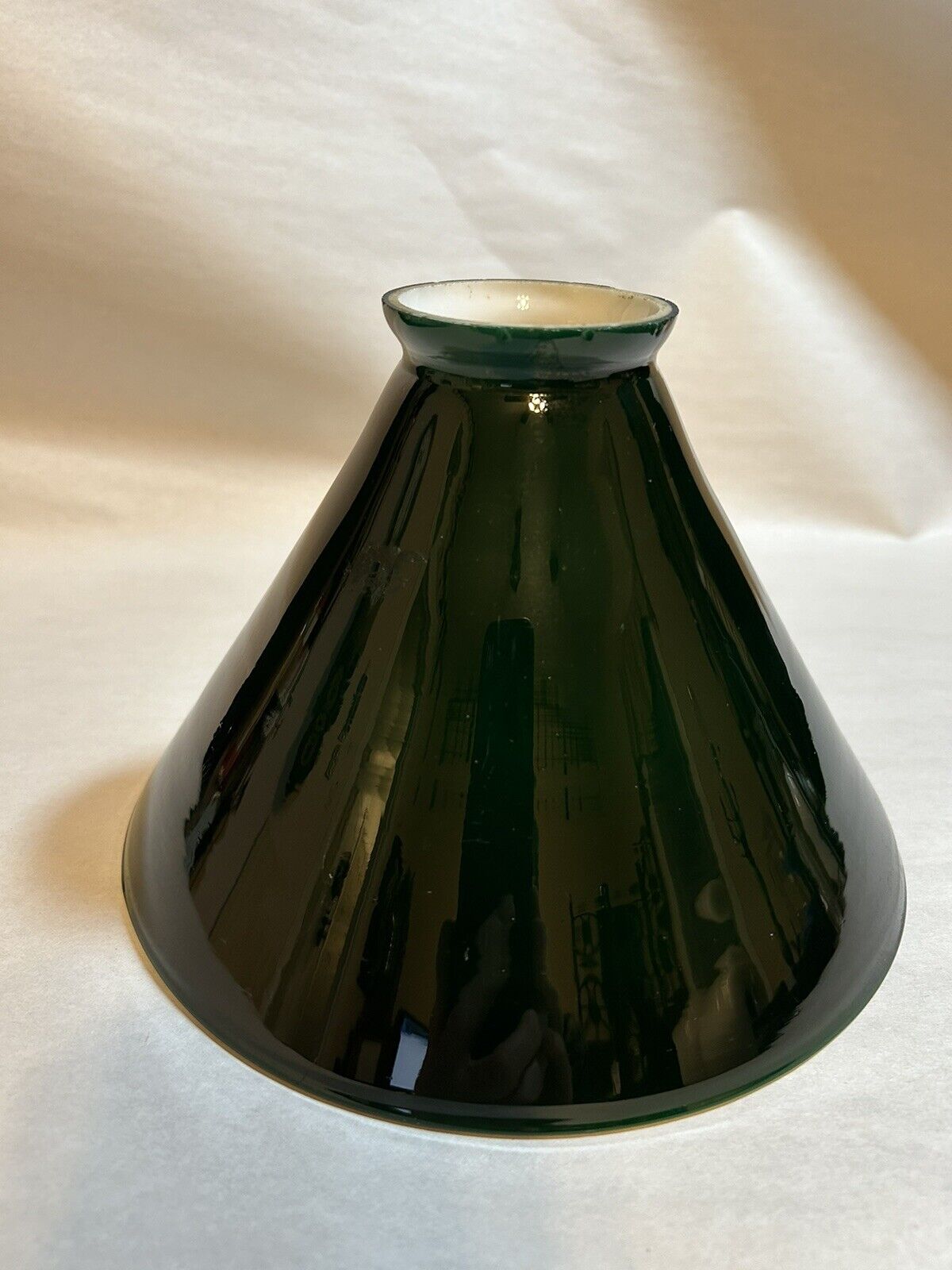 FRENCH Green Cased Glass Cone Lamp Shade 2 1/4” Filter x 7 1/4” Rim x 4 7/8\