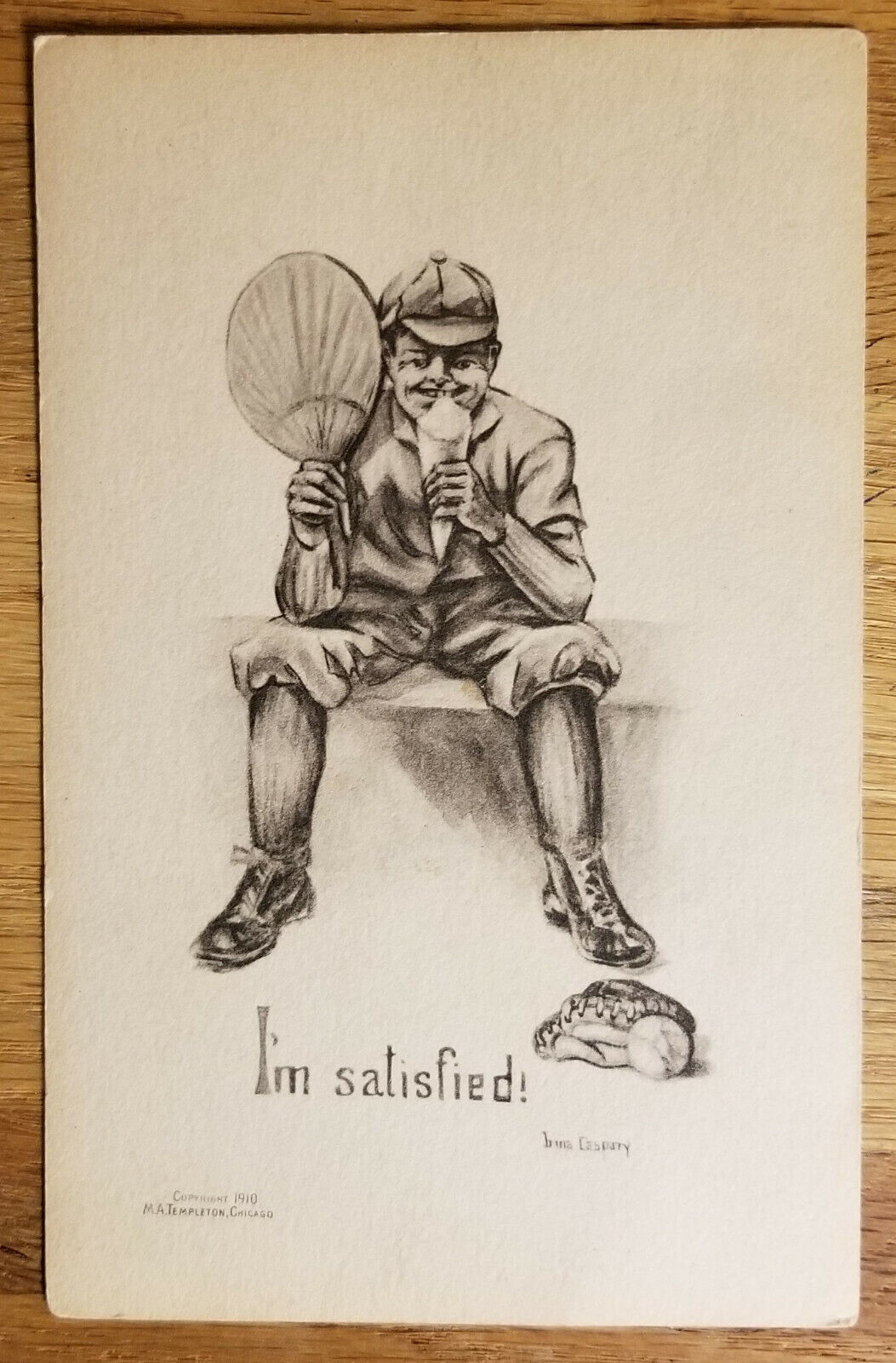 I\'m Satisfied Boy with Ice Cream Postcard Cir 1910 Unused Casbury Artist Signed