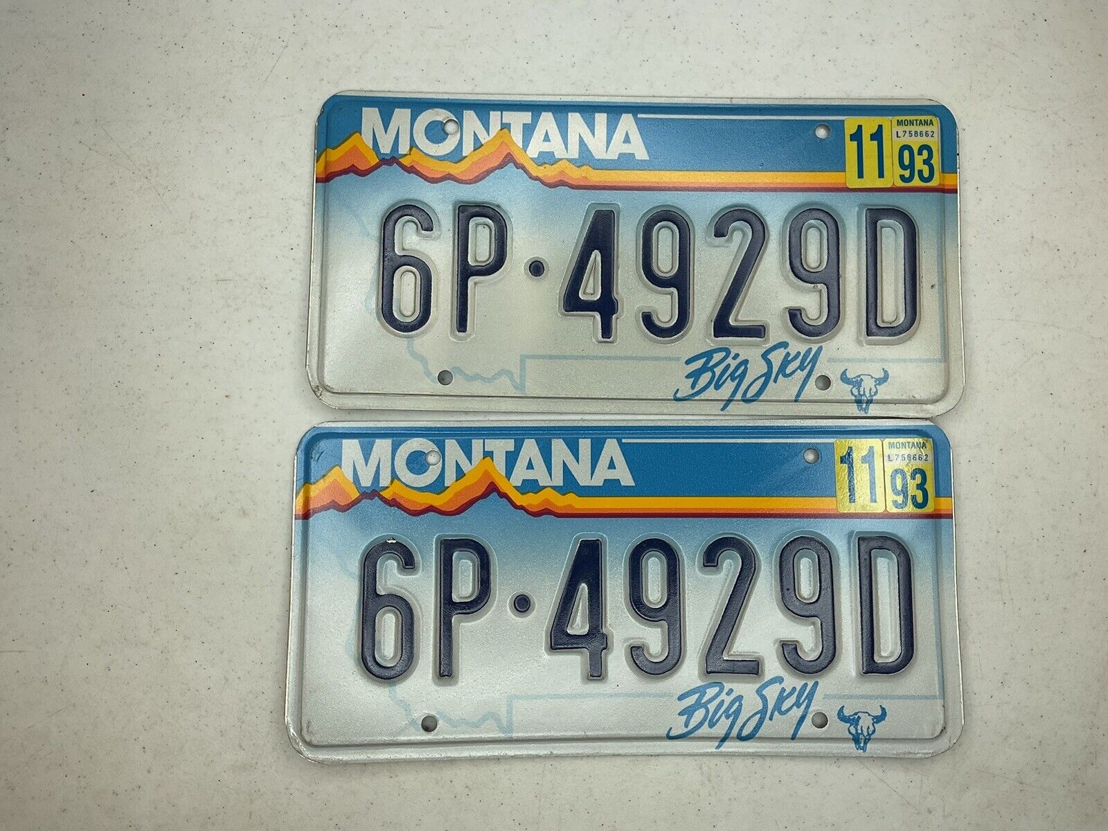 1993 Montana License Plate Pair Tag # 6P4929D