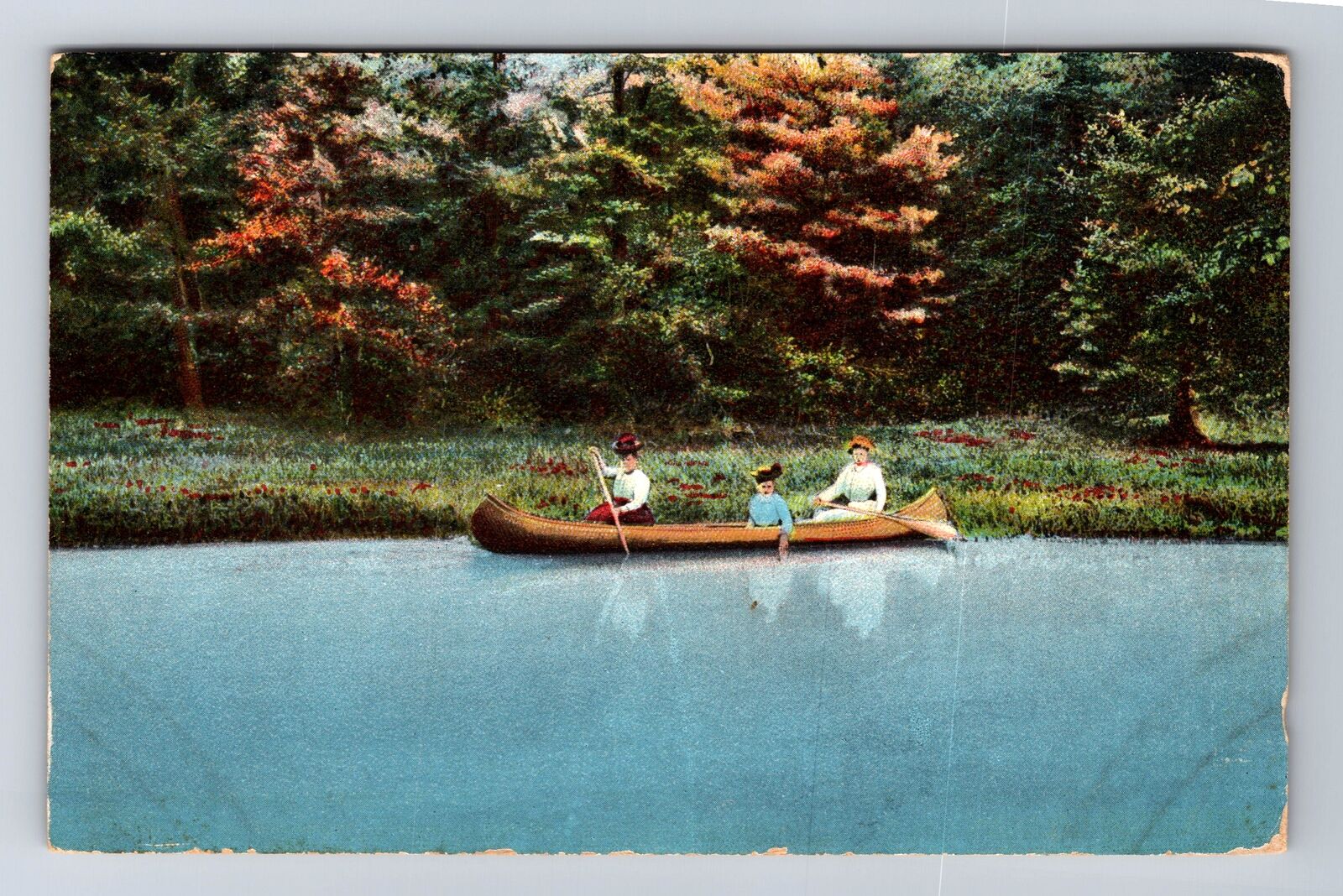Kennebunk River ME-Maine, Canoeing, Antique, Vintage Postcard