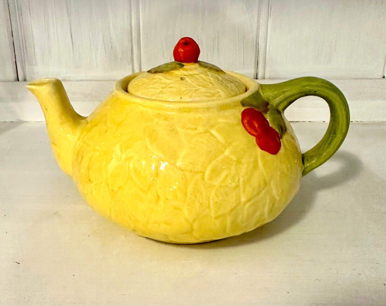 Art Deco Vintage Royal Venton Ware Teapot Yellow Embossed Tomato Pattern