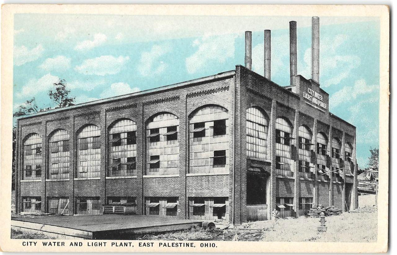 City Water & Light Plant, East Palestine, Ohio c1920s Sky-Tint Vintage Postcard