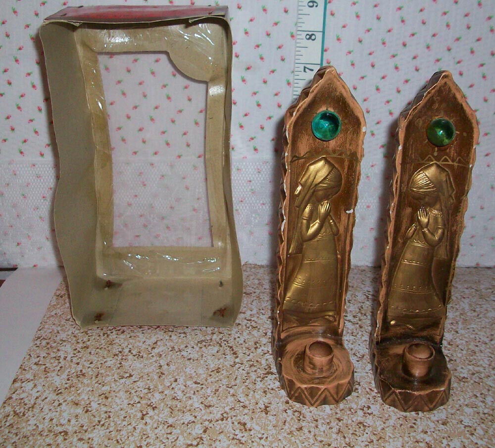 Vintage Pair of Girl praying Figurines Candle Holders  8” Japan 70s