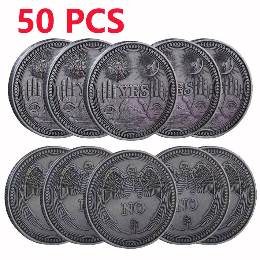 50PCS Decision Coin Yes/No Ouija Gothic Prediction All Seeing Eye or Death Angel
