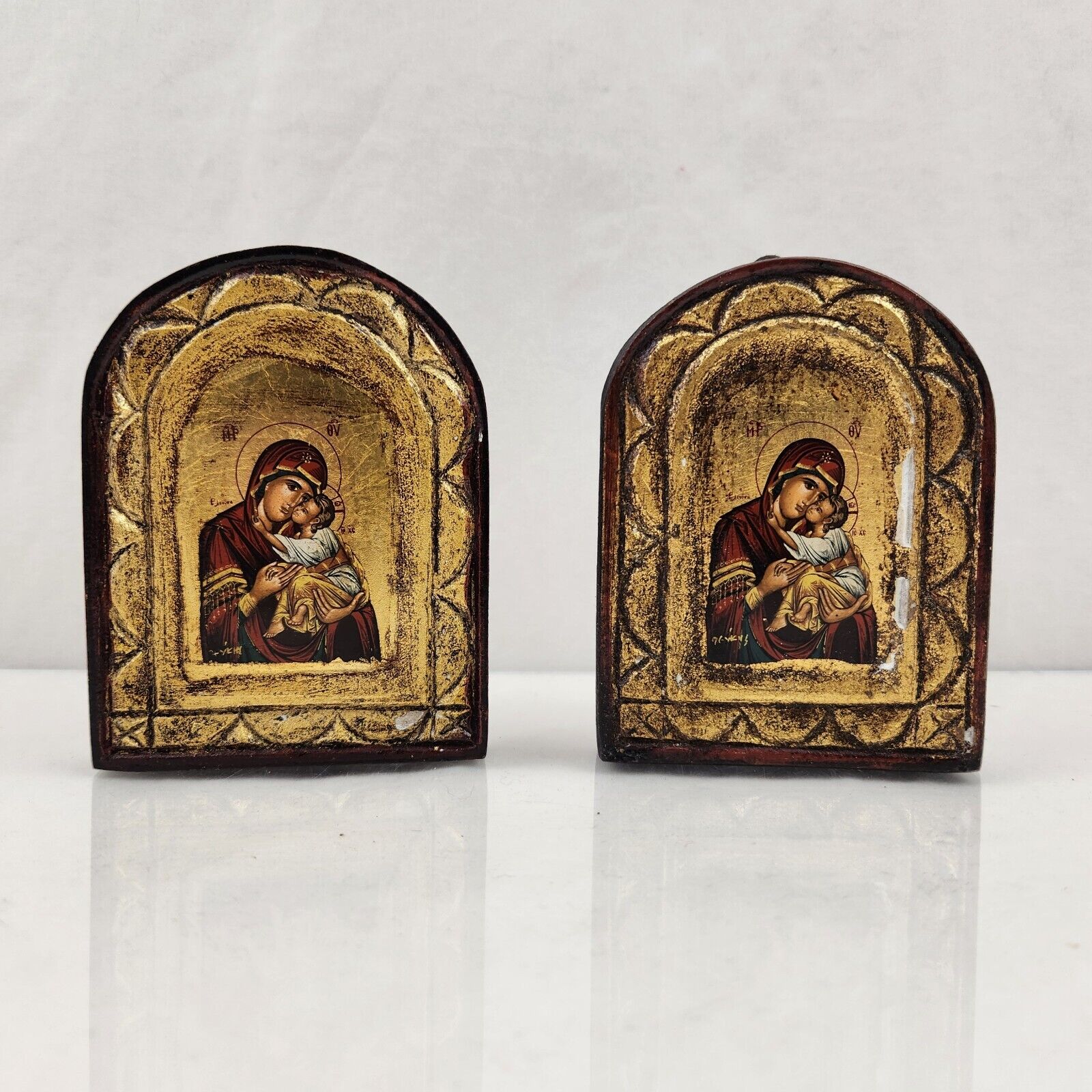 VTG Byzantine Pr. Icons Christian Jesus Mother Mary Lent Easter Wood Gold Madona