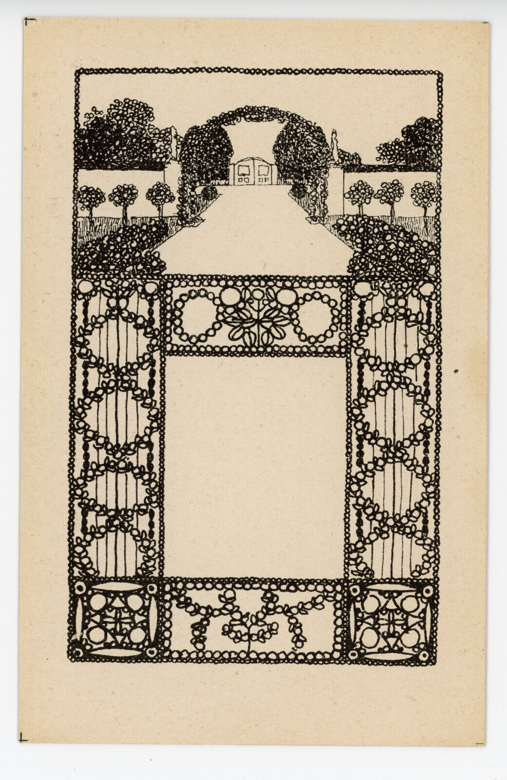 Wiener Werkstatte Postcard No. 12, Franz Lebisch?, Jewelry card with garden 1910