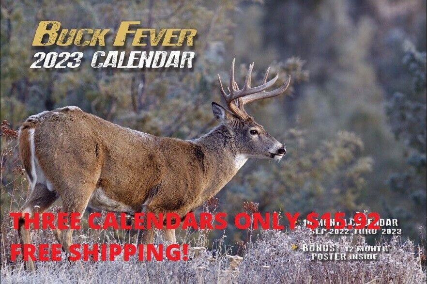 THREE X  Whitetail Deer 2023 Buck Fever Wall Calendar cheap gift hunting bow