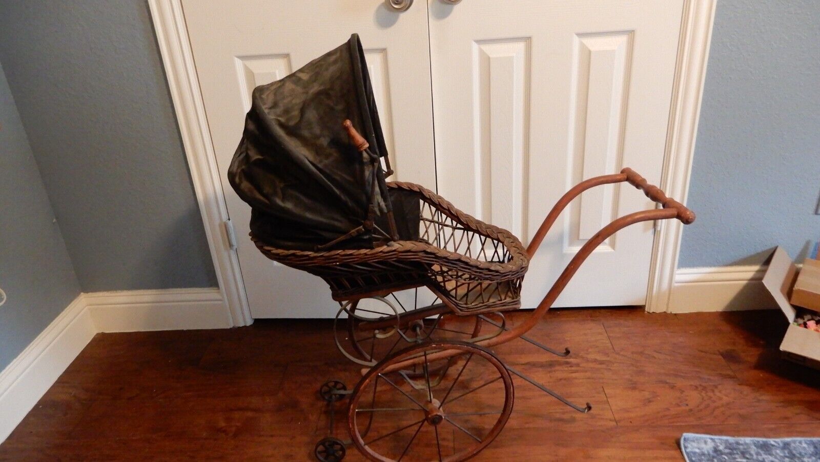 Antique Baby Stroller Wooden Handle Metal & Wicker Frame PICKUP ONLY TEXAS 75068