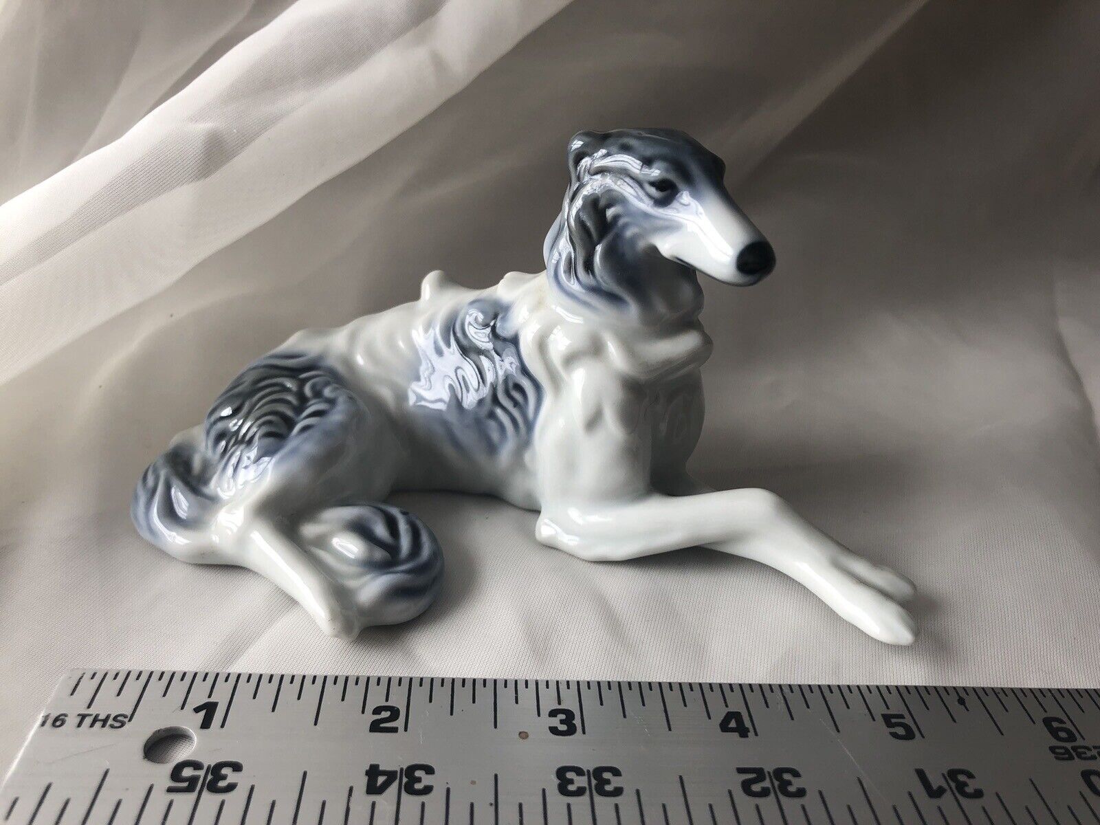Borzoi Russian Wolfhound Figurine Statue Ceramic Dog Vintage Lying Small Japan