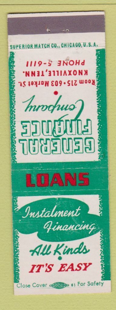 Matchbook Cover - General Finance Company Knoxville TX