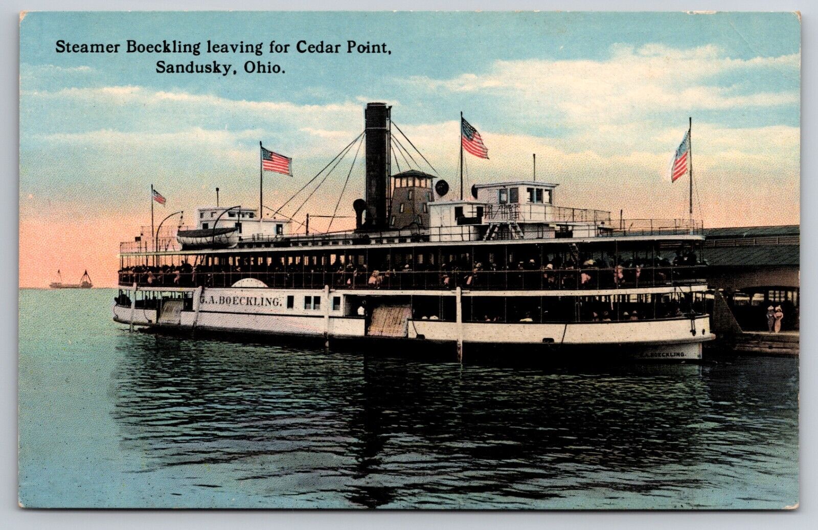 Steamer Boeckling Leaving for Cedar Point Sandusky Ohio OH c1910 Postcard