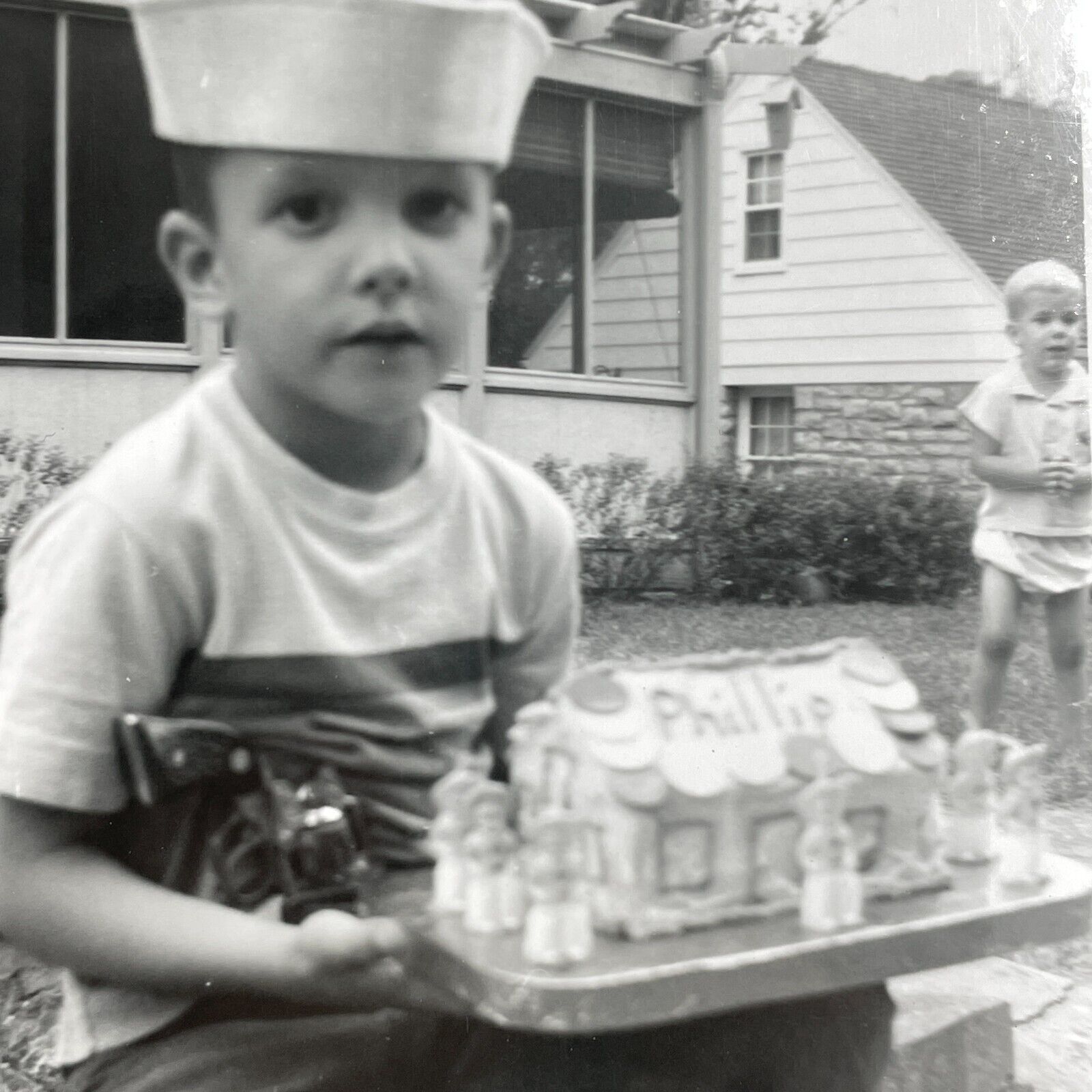 G1 Photograph Philip Birthday Cake 1950's Boy Portrait