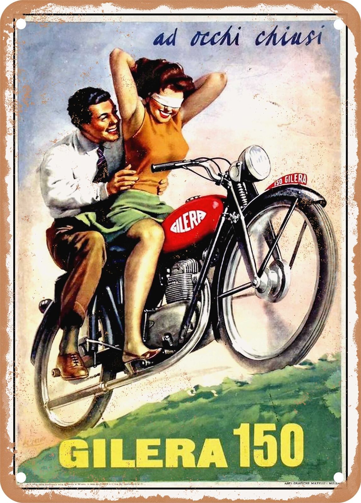 METAL SIGN - 1954 With Closed Eyes Gilera 150 Vintage Ad
