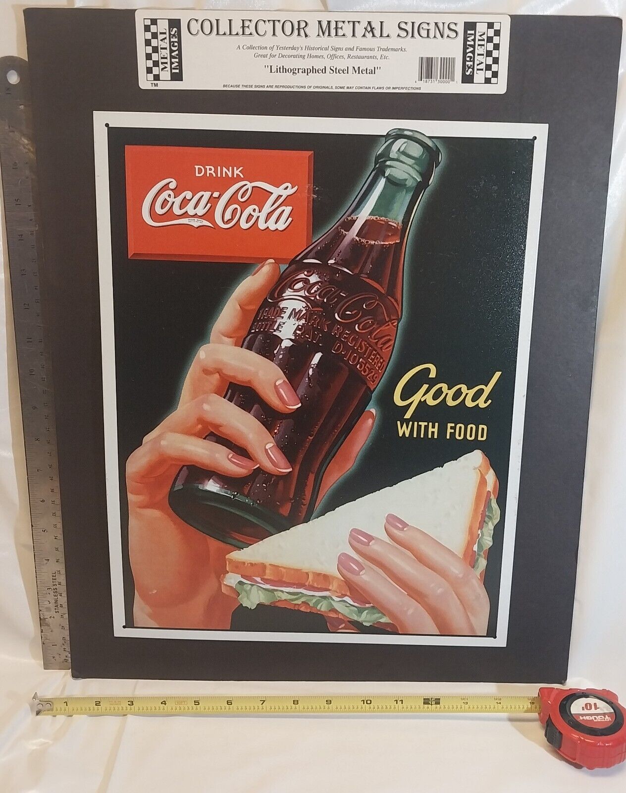 Collector Lithographed Steel Metal Signs Drink Coca-Cola Good With Food Coke 